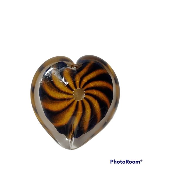 The Glass Forge Hand Blown Glass Signed Heart Paperweight 3.5"x4" - Picture 4 of 5